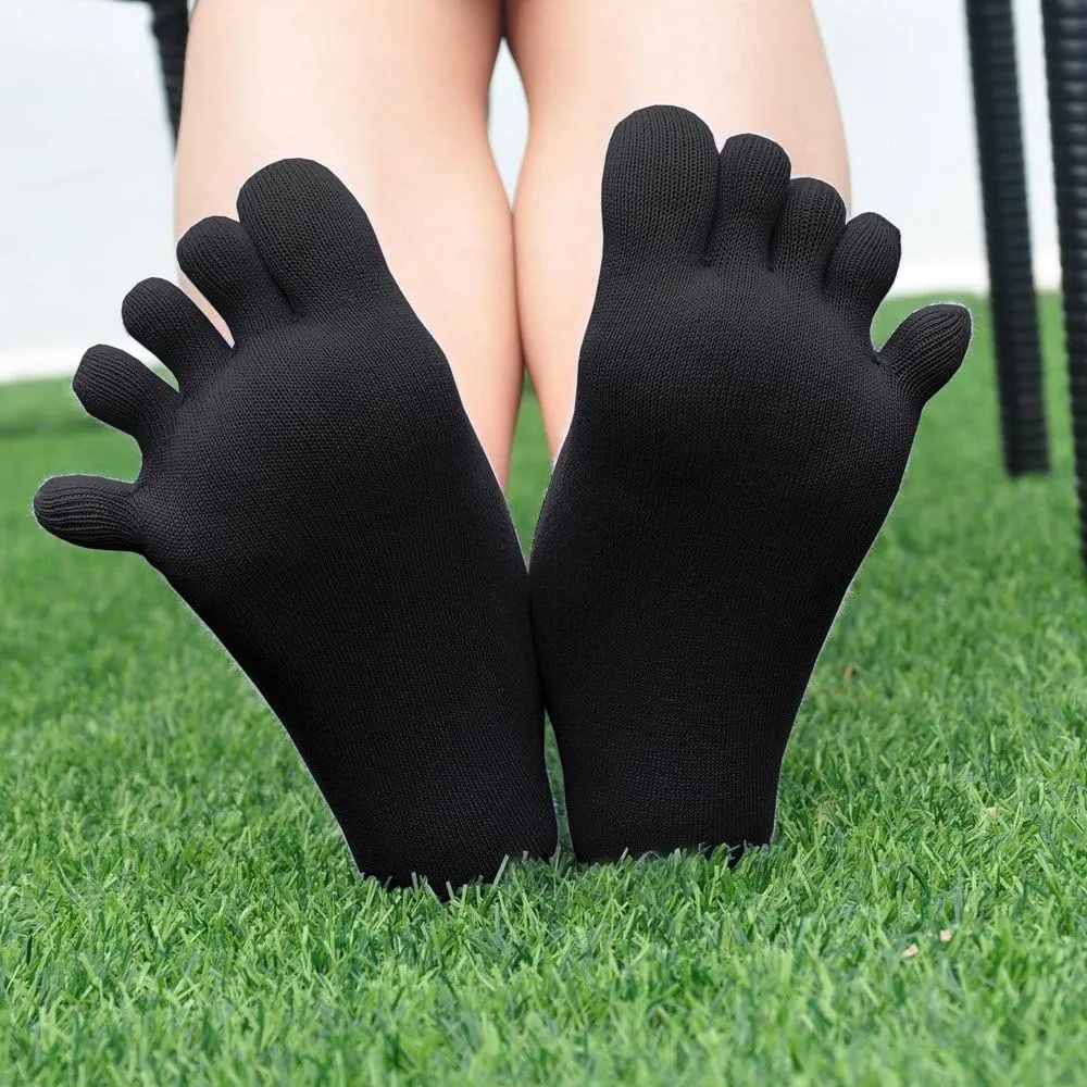 CaiDieNu No Show Toe Socks Women, Low Cut Five Fingers Cotton Running Athletic Invisible Boat Socks, 3/6 Pairs