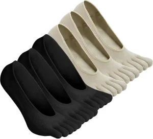 CaiDieNu No Show Toe Socks Women, Low Cut Five Fingers Cotton Running Athletic Invisible Boat Socks, 3/6 Pairs