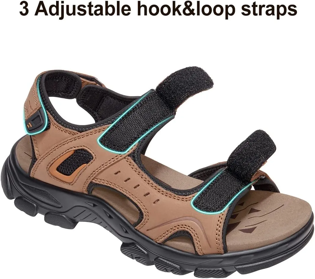 CAMEL CROWN Men's Leather Sandals Hiking Outdoor Water Beach Sports Mens Sandals for Summer with Open Toe Adjustable Straps