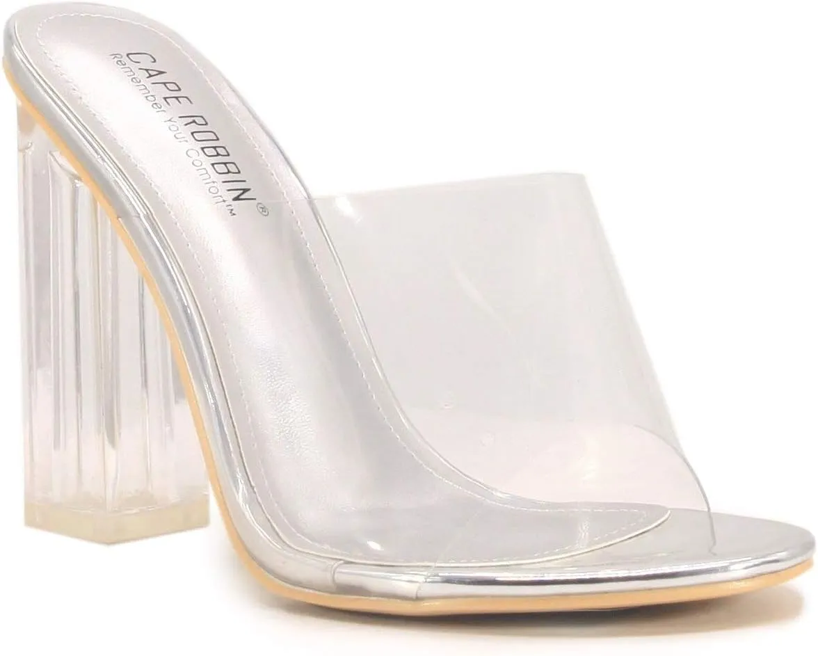 Cape Robbin Open Toe Clear Transparent Lucite Wedge Heel Mules Pump Sandals