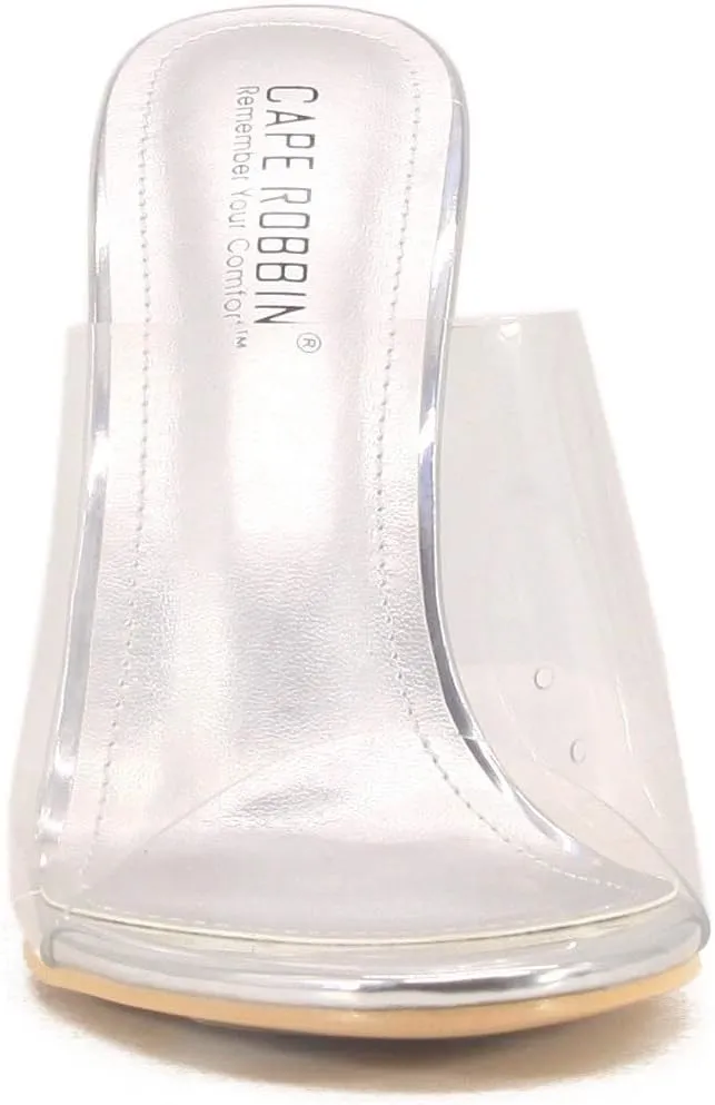 Cape Robbin Open Toe Clear Transparent Lucite Wedge Heel Mules Pump Sandals