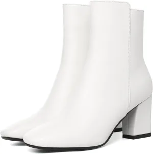 Caradise Womens High Chunky Heeled Boots Zip Up Square Toe Ankle Booties