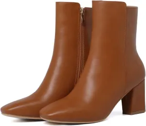Caradise Womens High Chunky Heeled Boots Zip Up Square Toe Ankle Booties