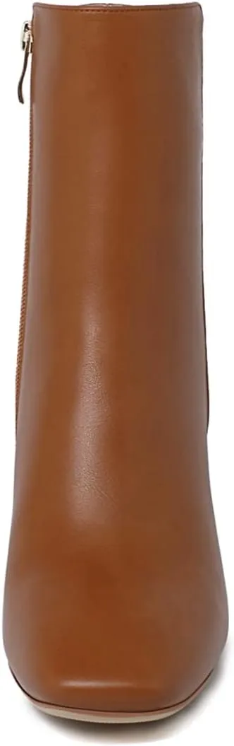 Caradise Womens High Chunky Heeled Boots Zip Up Square Toe Ankle Booties