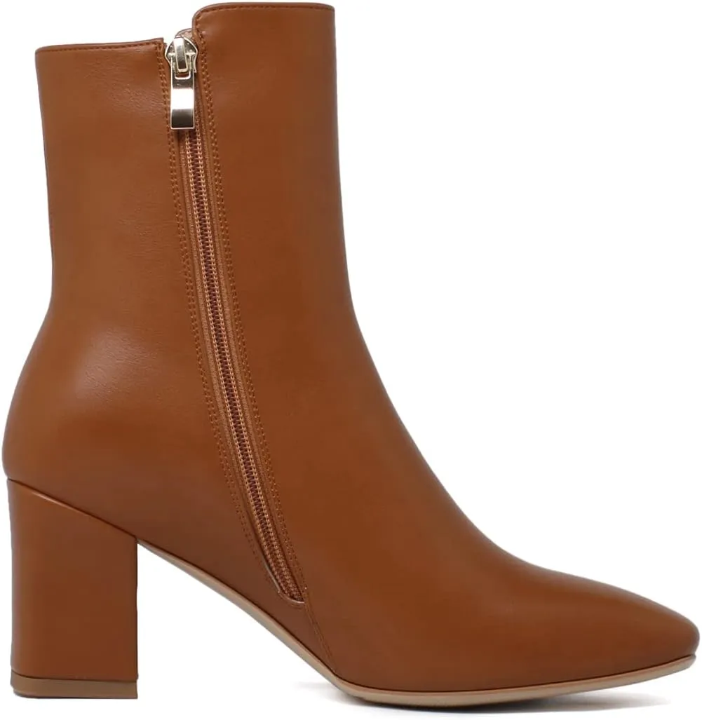 Caradise Womens High Chunky Heeled Boots Zip Up Square Toe Ankle Booties
