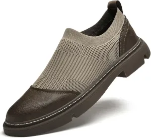 CERYTHRINA Men's Invisible Height Increasing Elevator Shoes 2 Inches Taller Mesh Leather Slip-on Casual Loafers