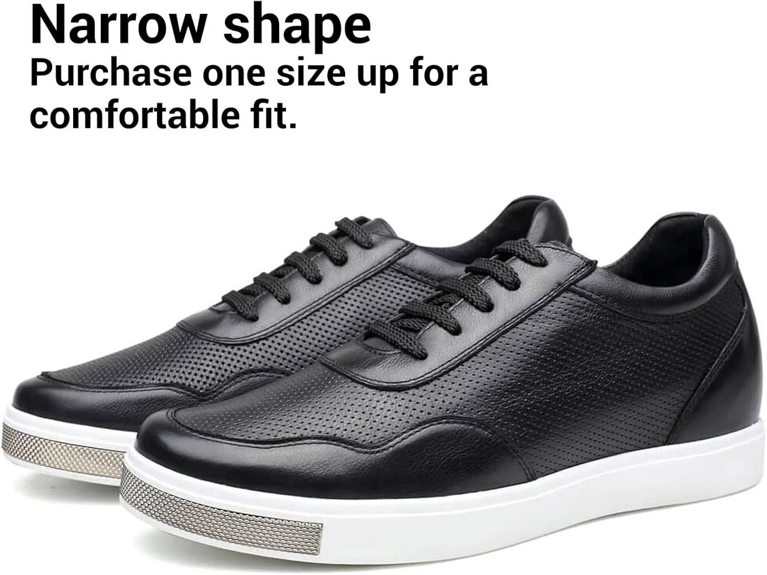 CHAMARIPA Men's Invisible Height Increasing Elevator Shoes Lace-Up Fashion Casual Comfortable Sneakers Genuine Leather Lifting Shoes That Make You 2.36/2.76 Inches Taller Handcrafted