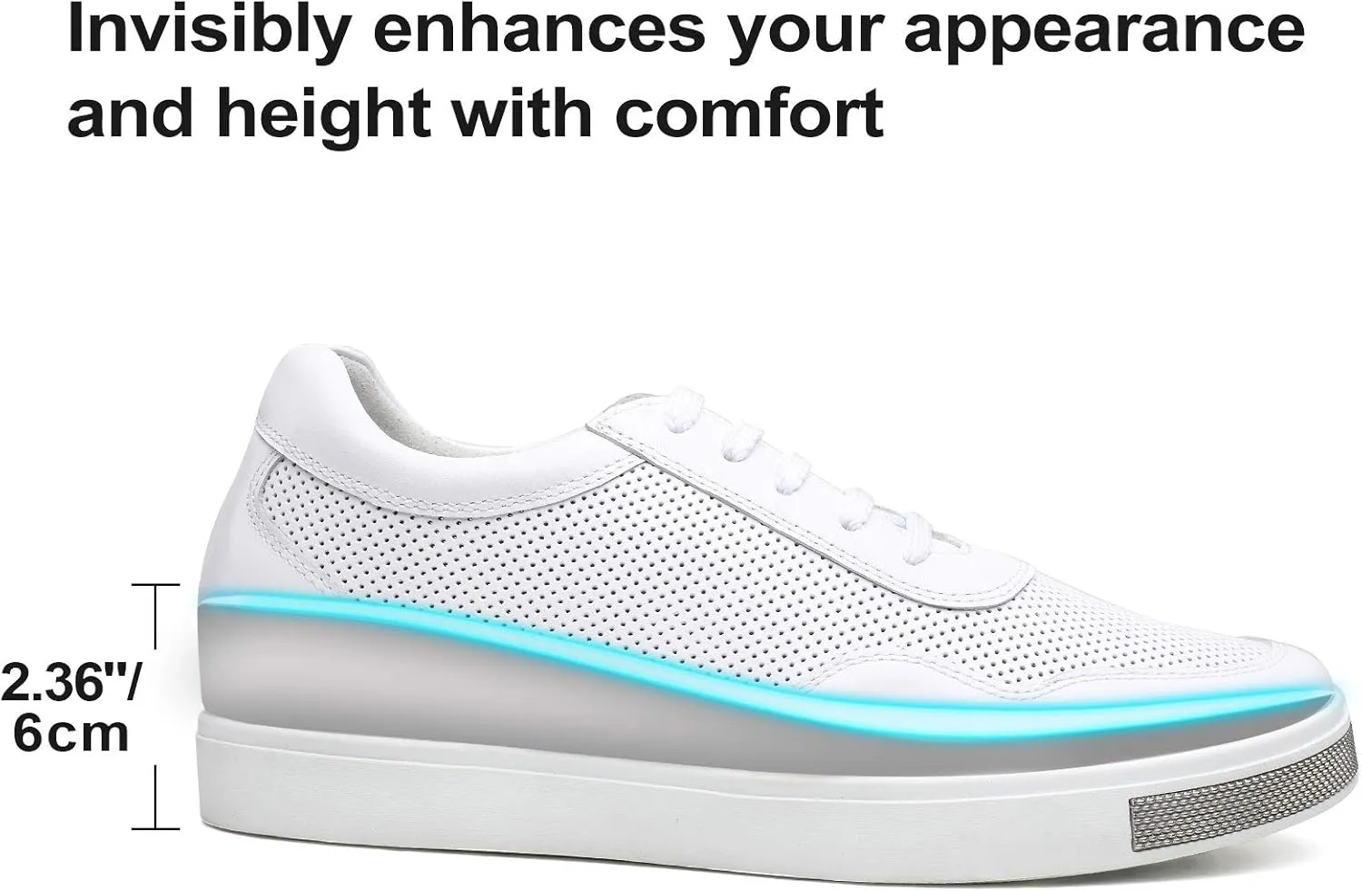 CHAMARIPA Men's Invisible Height Increasing Elevator Shoes Lace-Up Fashion Casual Comfortable Sneakers Genuine Leather Lifting Shoes That Make You 2.36/2.76 Inches Taller Handcrafted