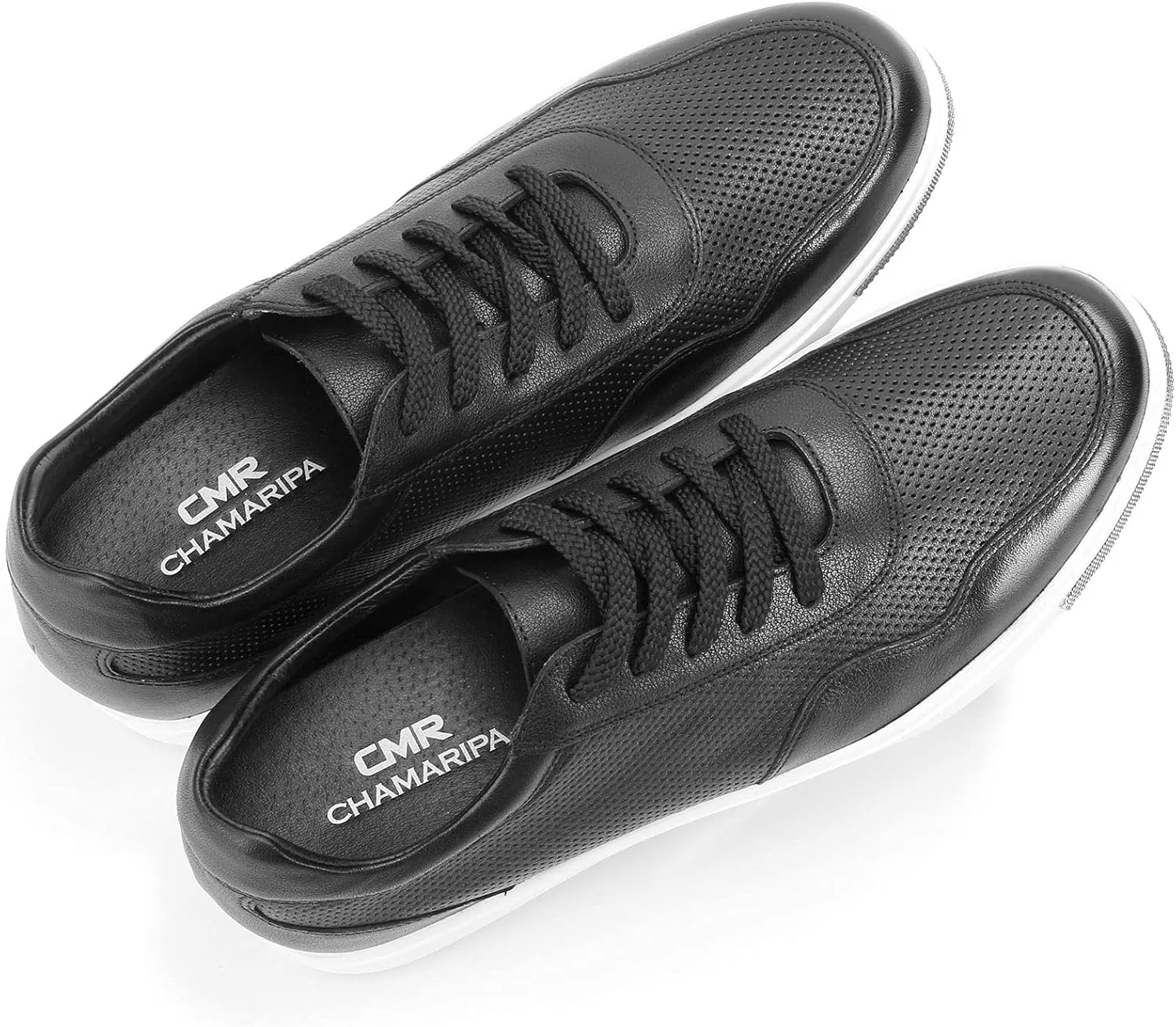 CHAMARIPA Men's Invisible Height Increasing Elevator Shoes Lace-Up Fashion Casual Comfortable Sneakers Genuine Leather Lifting Shoes That Make You 2.36/2.76 Inches Taller Handcrafted