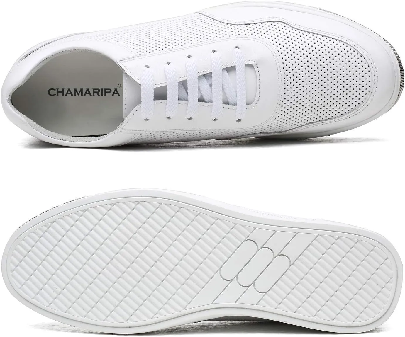 CHAMARIPA Men's Invisible Height Increasing Elevator Shoes Lace-Up Fashion Casual Comfortable Sneakers Genuine Leather Lifting Shoes That Make You 2.36/2.76 Inches Taller Handcrafted