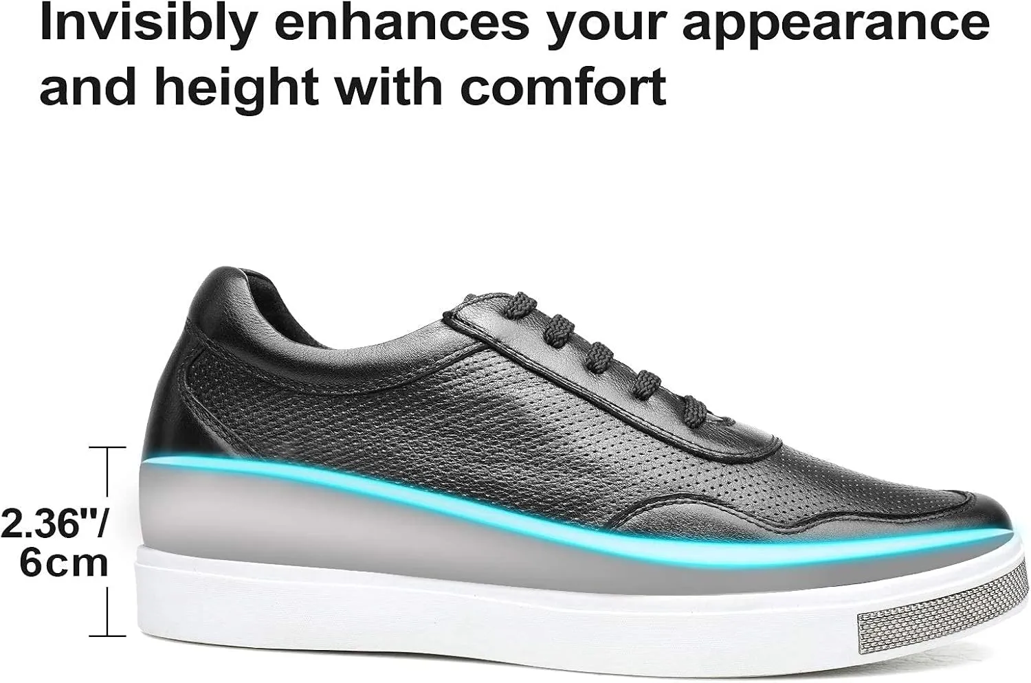 CHAMARIPA Men's Invisible Height Increasing Elevator Shoes Lace-Up Fashion Casual Comfortable Sneakers Genuine Leather Lifting Shoes That Make You 2.36/2.76 Inches Taller Handcrafted