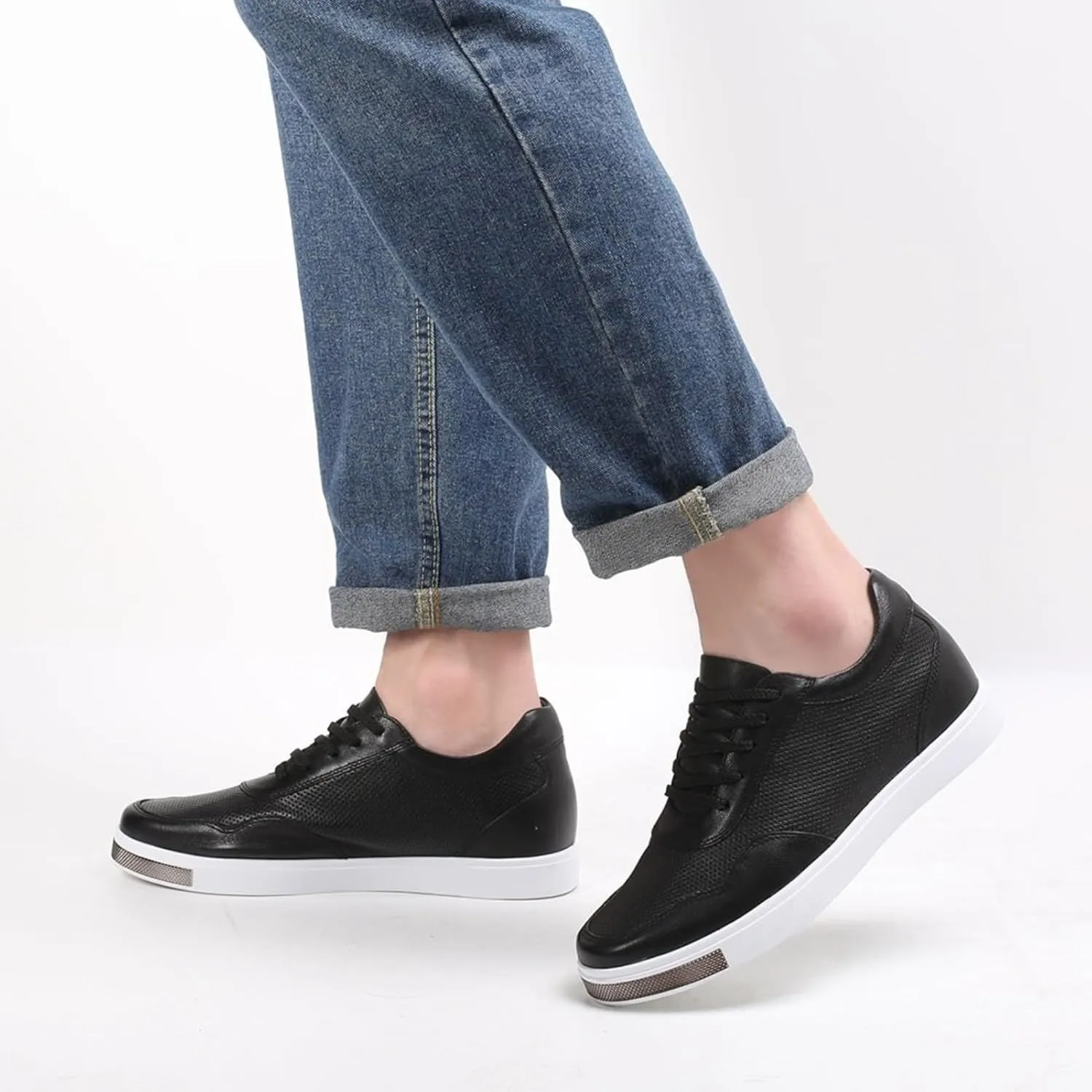 CHAMARIPA Men's Invisible Height Increasing Elevator Shoes Lace-Up Fashion Casual Comfortable Sneakers Genuine Leather Lifting Shoes That Make You 2.36/2.76 Inches Taller Handcrafted