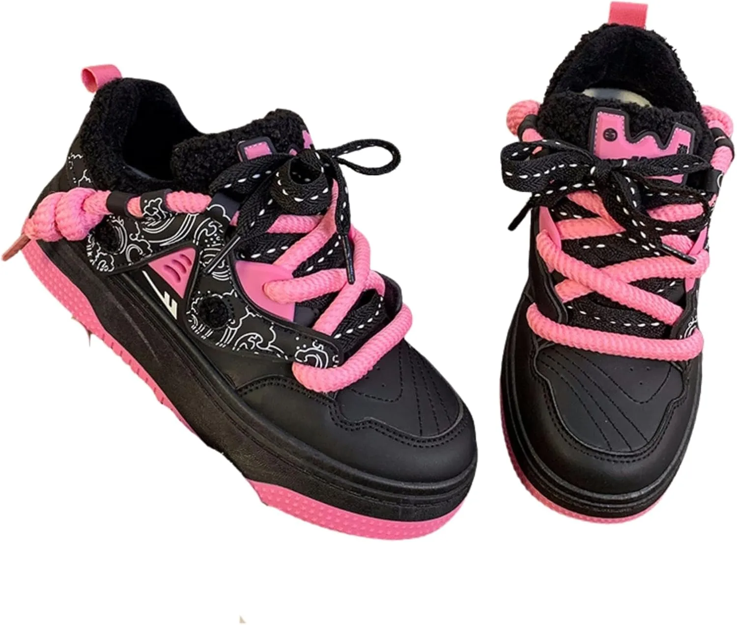 Chic Pastel Aesthetic Platform Shoes - Chunky Sneakers for Women, Available with or Without Faux Fur Trim