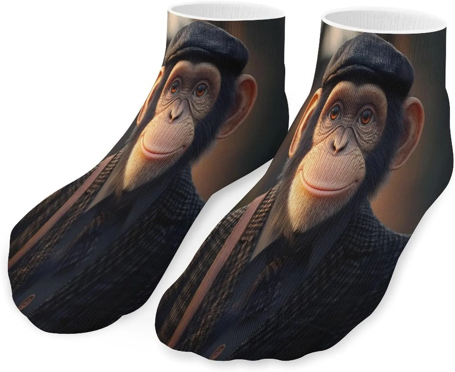 Chimpanzee in Hat And Suit Low Cut Ankle Socks Casual Liner Sock Pack Non Slip Invisible For Men Women