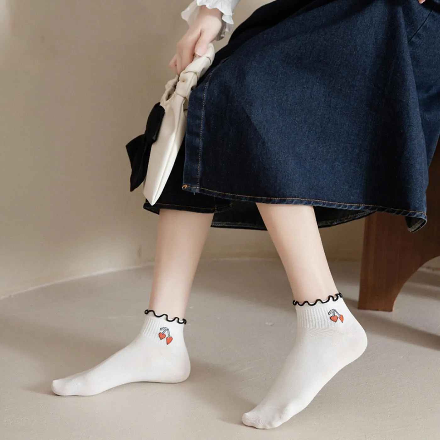 CHUNFO Womens Socks Ruffle Ankle Striped Bows Argyl Plaid Dots White Cotton Sock Crew Size5-9 Size6-11