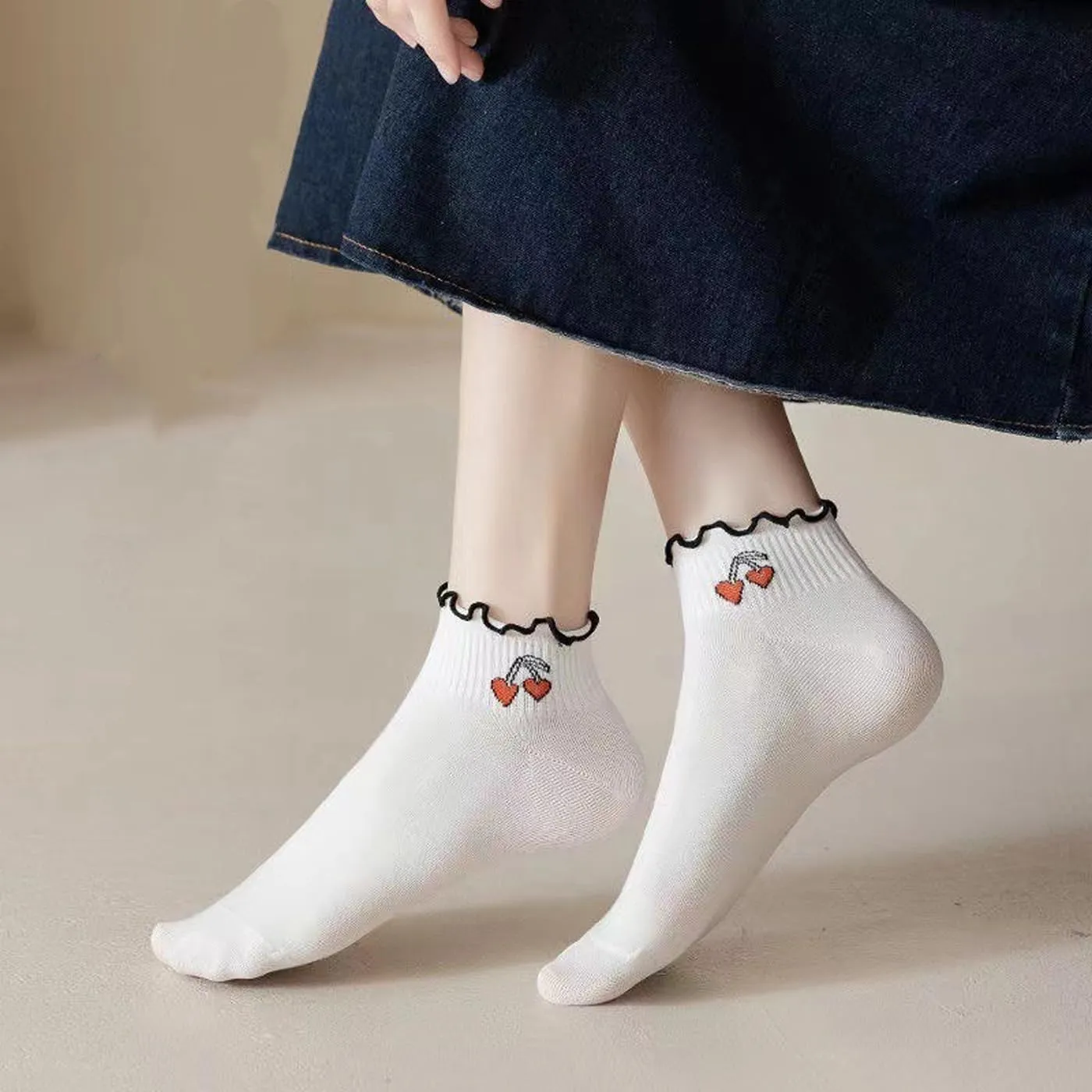CHUNFO Womens Socks Ruffle Ankle Striped Bows Argyl Plaid Dots White Cotton Sock Crew Size5-9 Size6-11