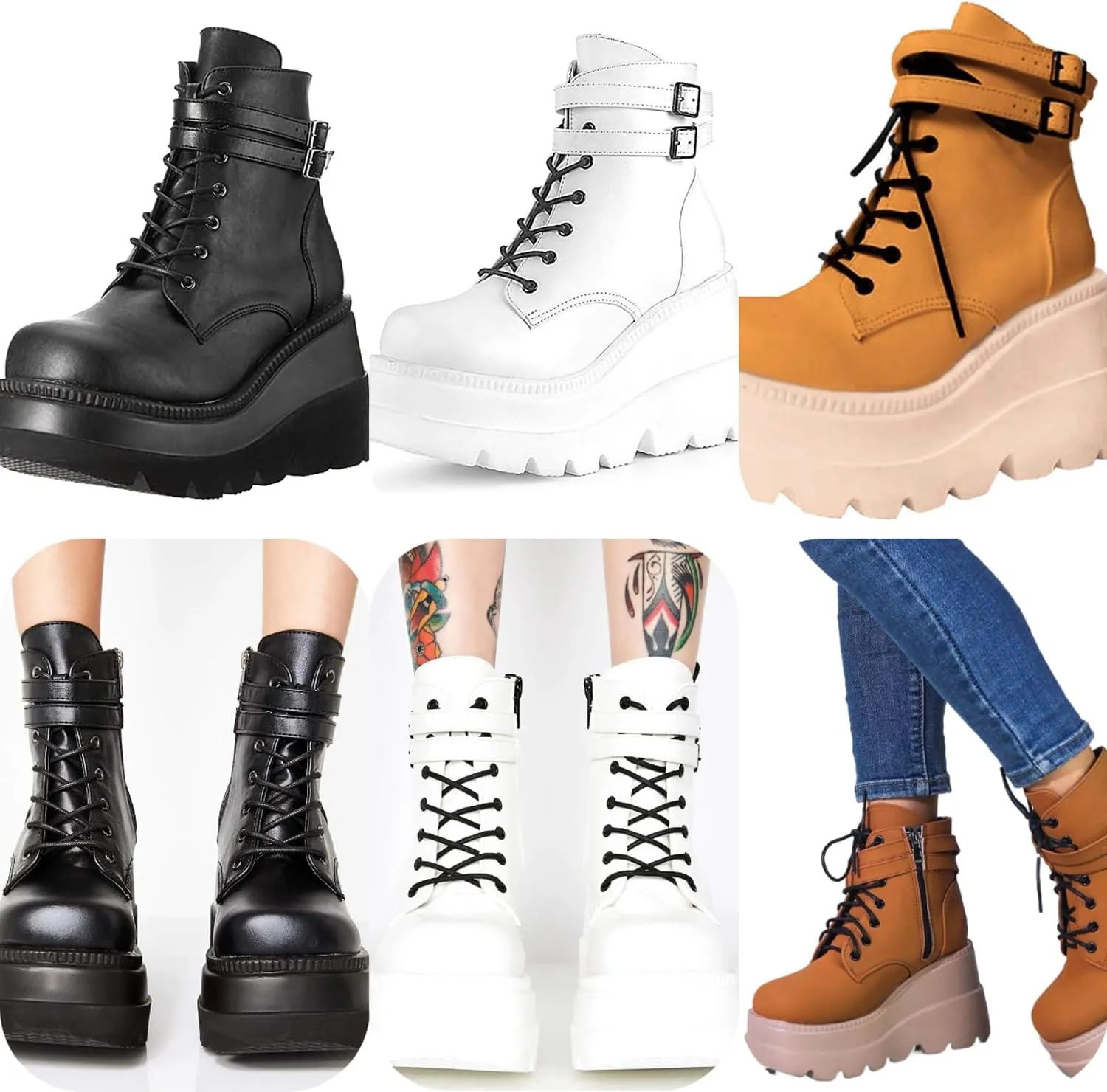Chunky Platform Boots for Women, Square Toe Lace Up Zip High Heel Combat Wedge Ankle Boots with Side Zip Perfect for Party (Black, 8.5)