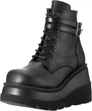 Chunky Platform Boots for Women, Square Toe Lace Up Zip High Heel Combat Wedge Ankle Boots with Side Zip Perfect for Party (Black, 8.5)