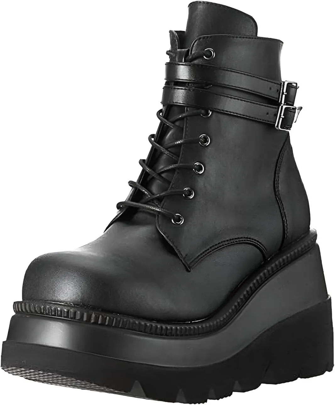 Chunky Platform Boots for Women, Square Toe Lace Up Zip High Heel Combat Wedge Ankle Boots with Side Zip Perfect for Party (Black, 8.5)
