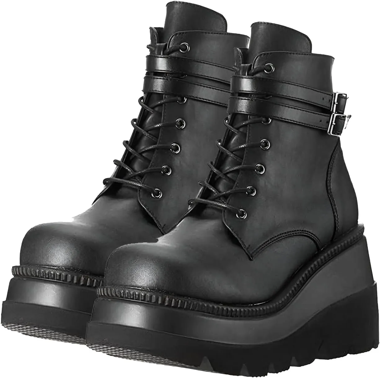 Chunky Platform Boots for Women, Square Toe Lace Up Zip High Heel Combat Wedge Ankle Boots with Side Zip Perfect for Party (Black, 8.5)