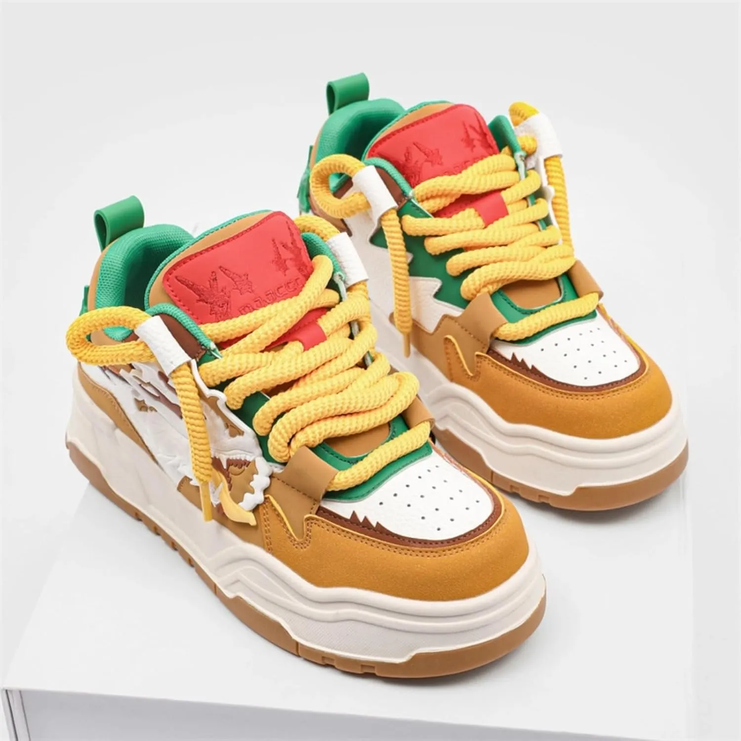 Chunky Sneakers for Men, Street Platform Shoes, Unique 3D Dragon, Height Boost, Urban Trendy Y2K Skate Hip Hop, Limited