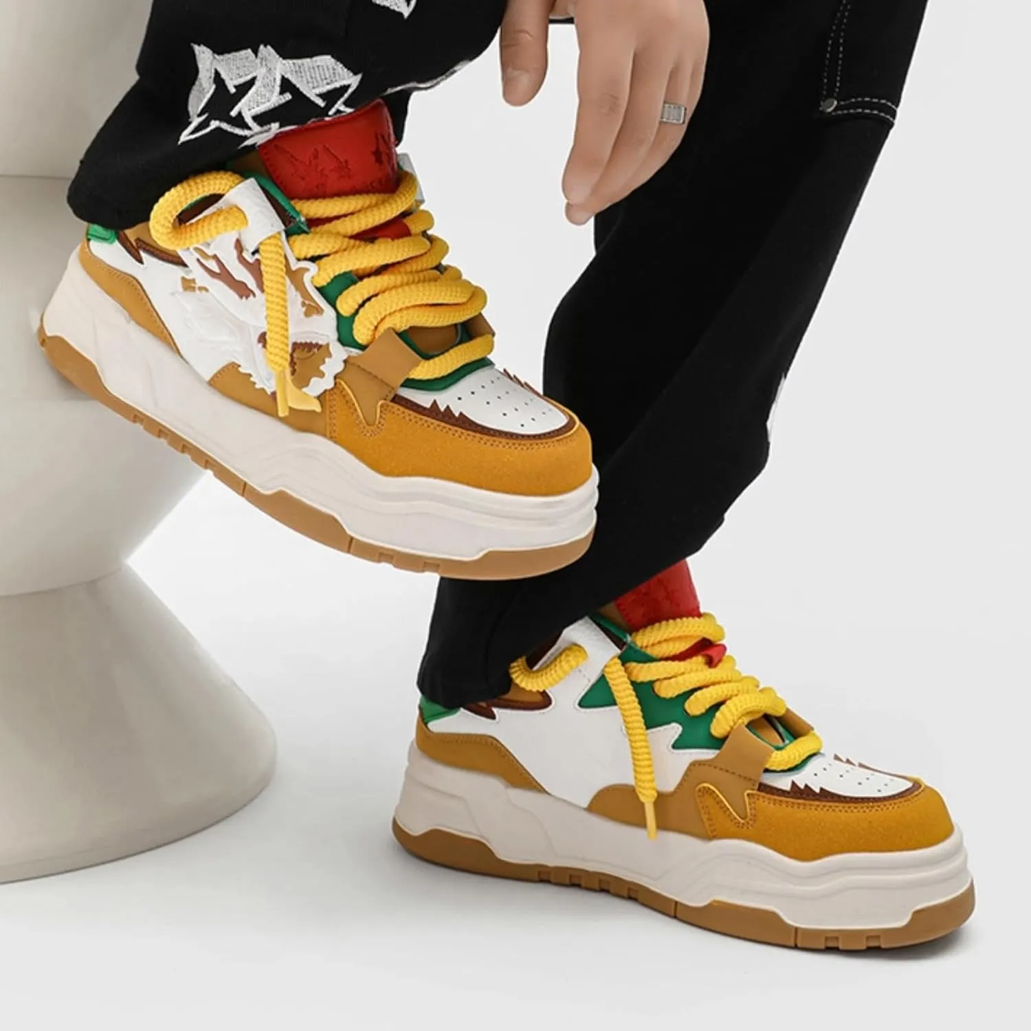 Chunky Sneakers for Men, Street Platform Shoes, Unique 3D Dragon, Height Boost, Urban Trendy Y2K Skate Hip Hop, Limited
