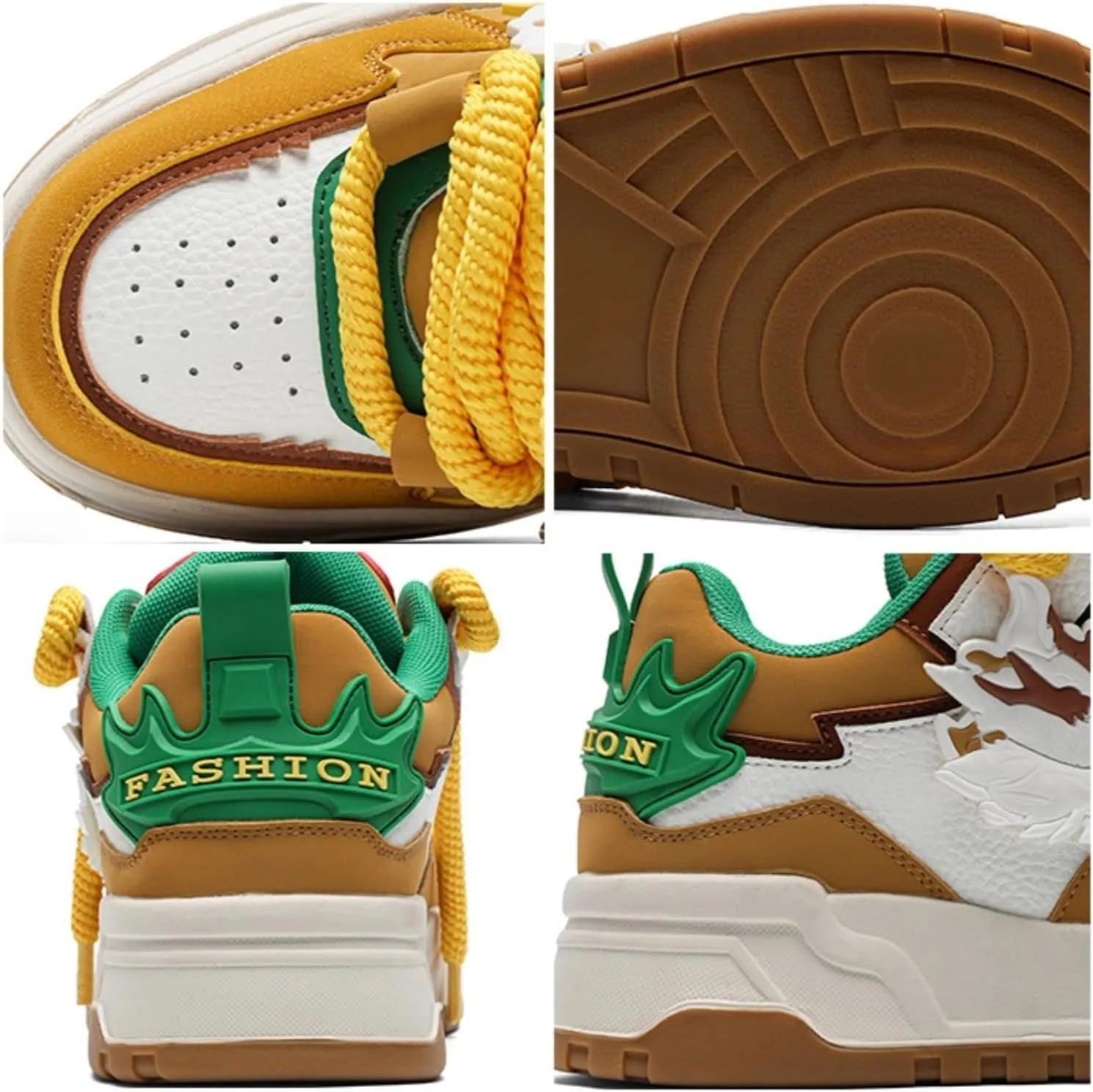 Chunky Sneakers for Men, Street Platform Shoes, Unique 3D Dragon, Height Boost, Urban Trendy Y2K Skate Hip Hop, Limited