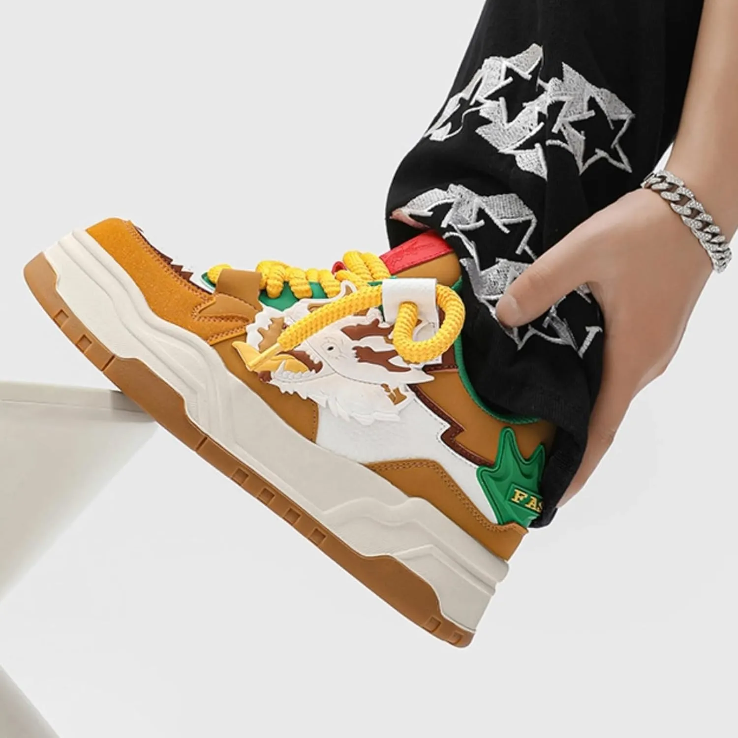 Chunky Sneakers for Men, Street Platform Shoes, Unique 3D Dragon, Height Boost, Urban Trendy Y2K Skate Hip Hop, Limited
