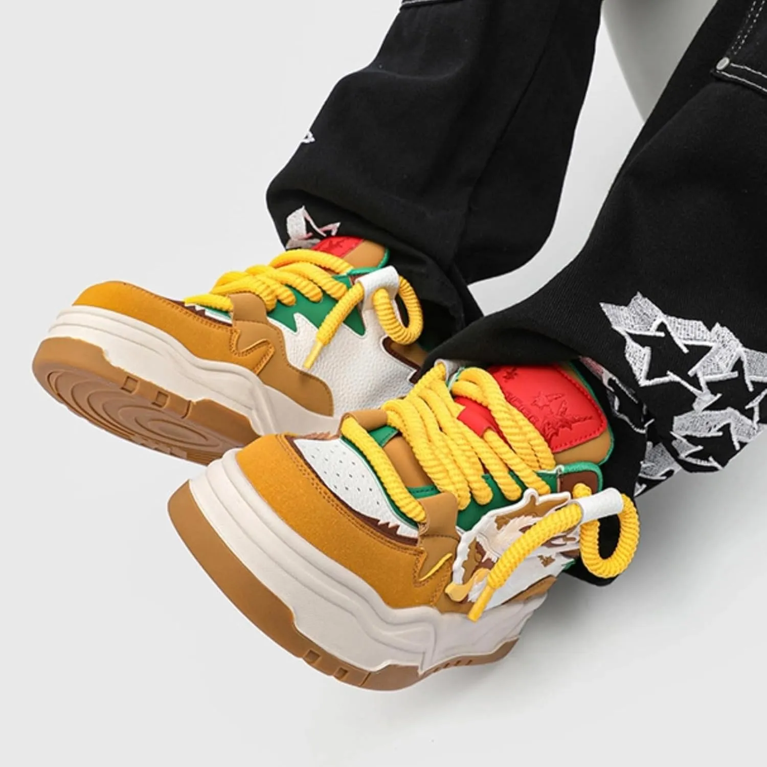 Chunky Sneakers for Men, Street Platform Shoes, Unique 3D Dragon, Height Boost, Urban Trendy Y2K Skate Hip Hop, Limited
