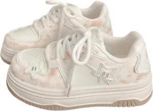 Chunky Sneakers for Women, Star Patch, Round Toe, Preppy Style, Y2K Cute Platform Shoes with 4.5cm Height Boost, Cloud-Soft Sole, All-Season Wear