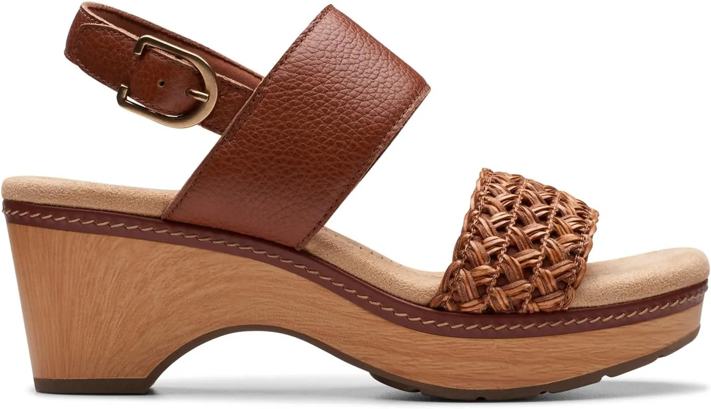 Clarks Womens Seannah Step Leather Cushioned Footbed Platform Sandals