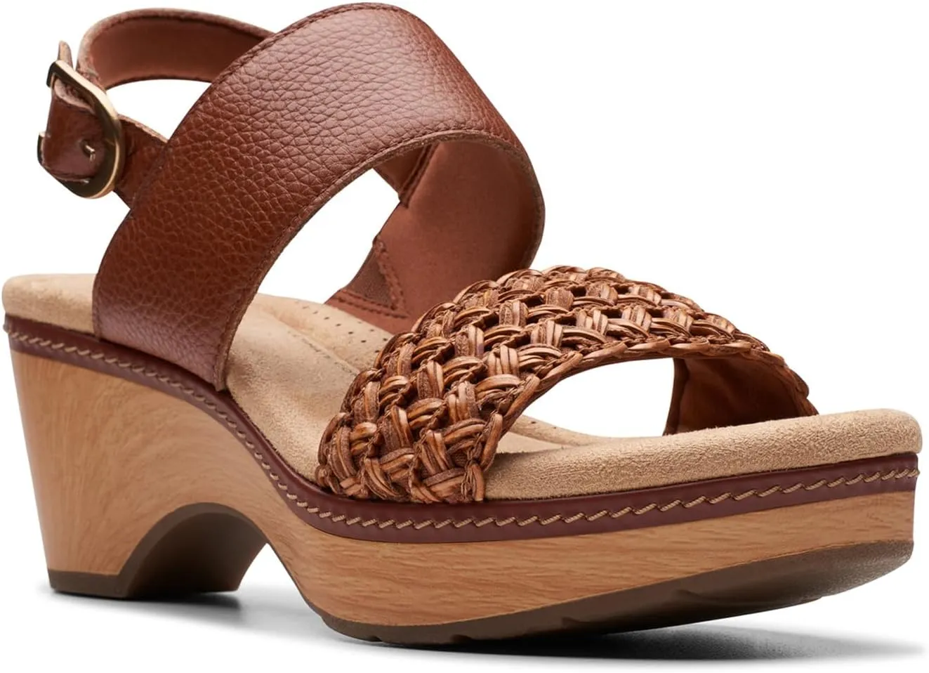 Clarks Womens Seannah Step Leather Cushioned Footbed Platform Sandals