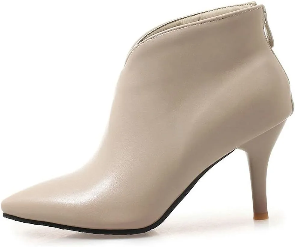 ClassicSter Womens Pointed Toe Stiletto Ankle Boots Front V High Heel Back Zip Booties