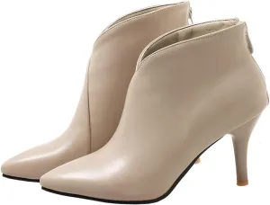 ClassicSter Womens Pointed Toe Stiletto Ankle Boots Front V High Heel Back Zip Booties