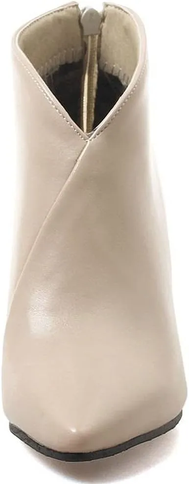 ClassicSter Womens Pointed Toe Stiletto Ankle Boots Front V High Heel Back Zip Booties