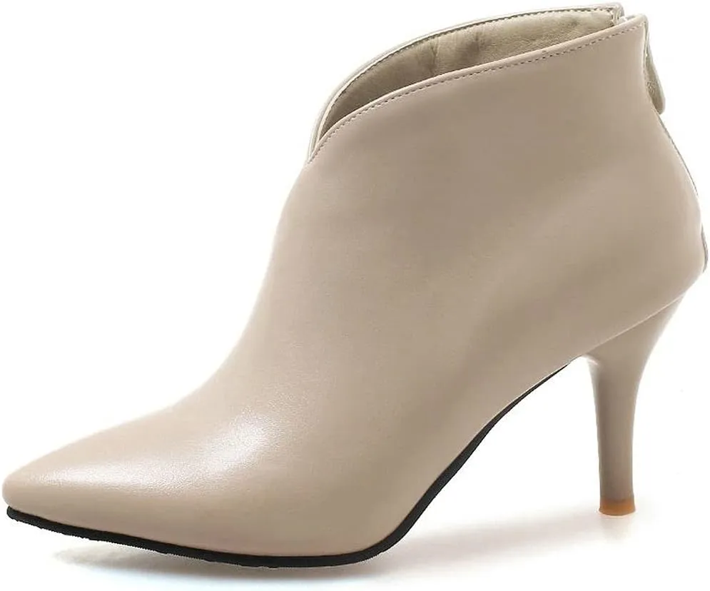 ClassicSter Womens Pointed Toe Stiletto Ankle Boots Front V High Heel Back Zip Booties