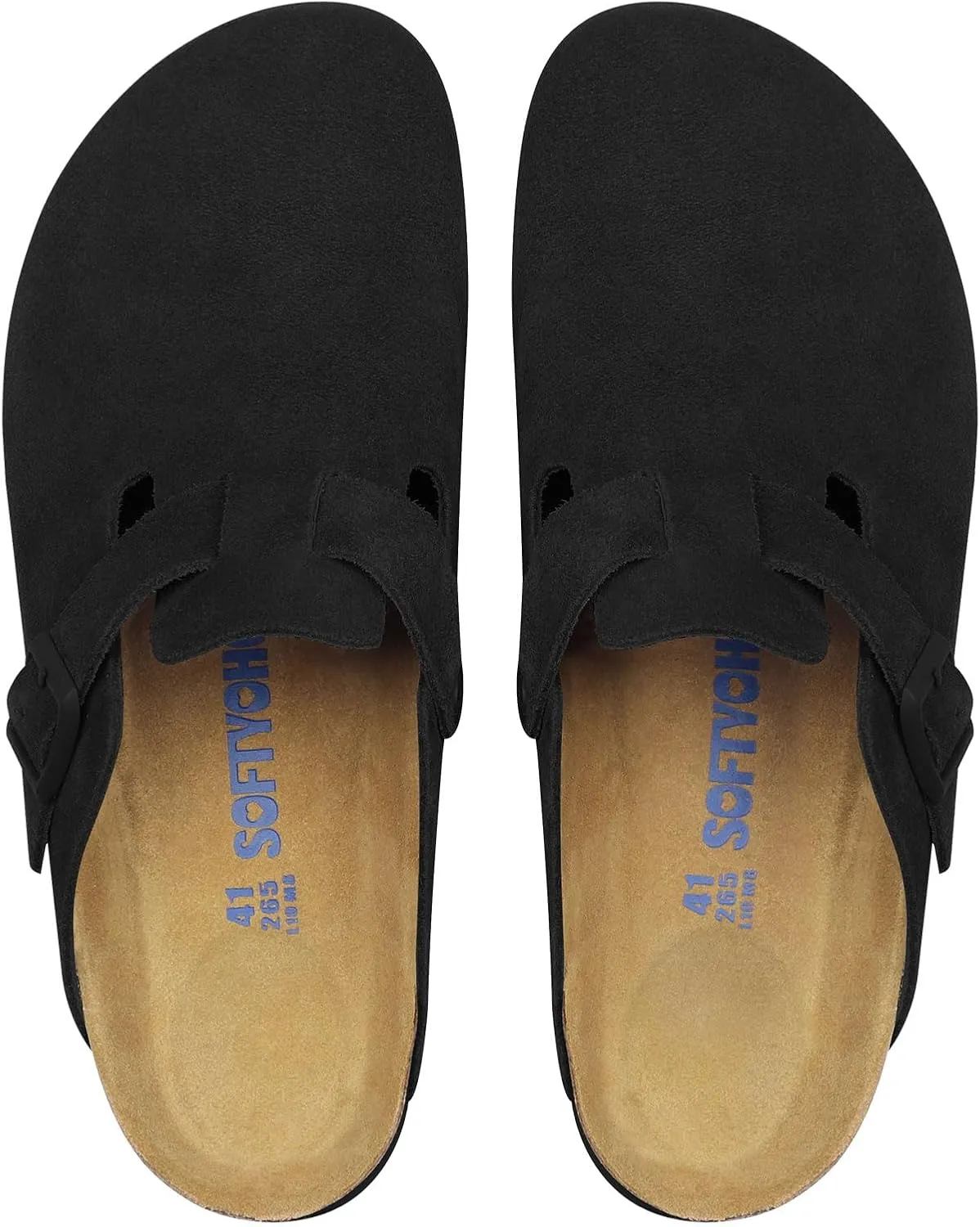 Clogs for Women Men, Mules with Arch Support and Adjustable Buckle, Suede Leather Cork Footbed Potato Shoes