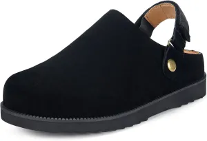 Clogs for Women Platform Clogs Slippers Classic Suede Leather Mules with Arch Support Comfortable Slip-on Sandals Shoes for Indoor Outdoor