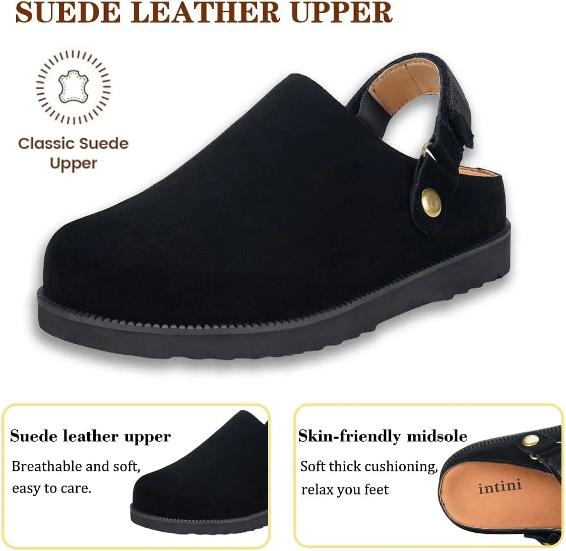 Clogs for Women Platform Clogs Slippers Classic Suede Leather Mules with Arch Support Comfortable Slip-on Sandals Shoes for Indoor Outdoor