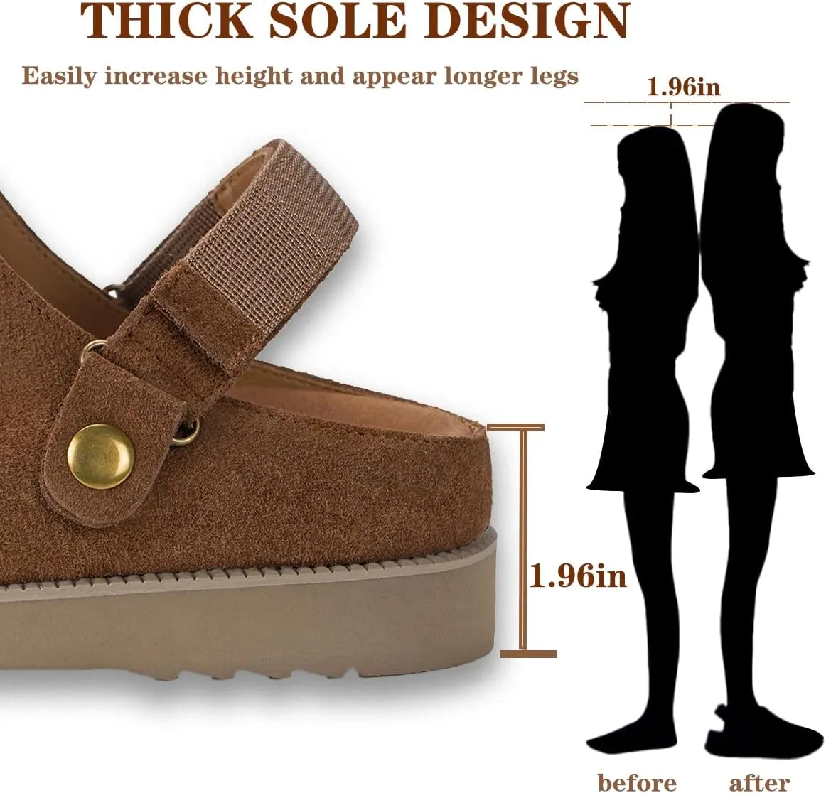 Clogs for Women Platform Clogs Slippers Classic Suede Leather Mules with Arch Support Comfortable Slip-on Sandals Shoes for Indoor Outdoor