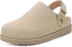 Clogs for Women Platform Clogs Slippers Classic Suede Leather Mules with Arch Support Comfortable Slip-on Sandals Shoes for Indoor Outdoor