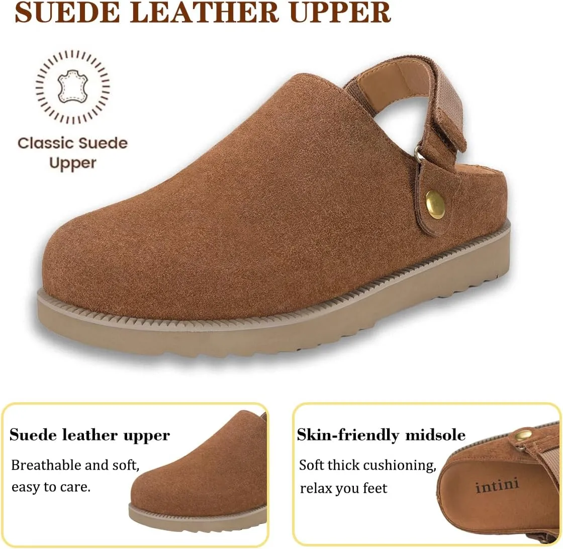 Clogs for Women Platform Clogs Slippers Classic Suede Leather Mules with Arch Support Comfortable Slip-on Sandals Shoes for Indoor Outdoor