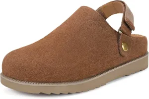 Clogs for Women Platform Clogs Slippers Classic Suede Leather Mules with Arch Support Comfortable Slip-on Sandals Shoes for Indoor Outdoor