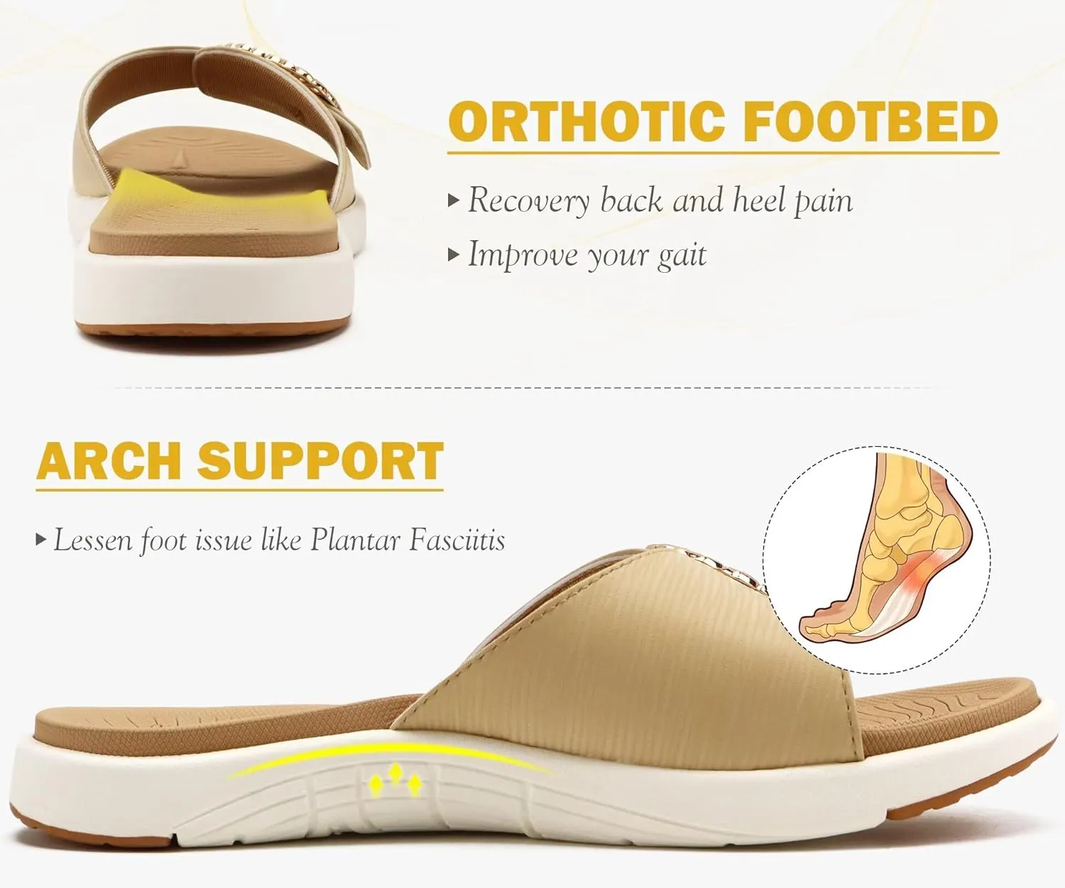COFACE Womens Dressy Orthotic Slides Lightweight Yoga Mat Thick Cushion Recovery Walking Sandals Adjustable Slip On Slippers with Comfortable Plantar Fasciitis Arch Support