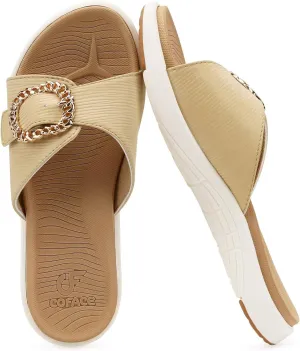 COFACE Womens Dressy Orthotic Slides Lightweight Yoga Mat Thick Cushion Recovery Walking Sandals Adjustable Slip On Slippers with Comfortable Plantar Fasciitis Arch Support