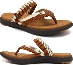 COFACE Womens Trendy Orthotic Flip Flops Lightweight Yoga Mat Thick Cushion Walking Thong Sandals Adjustable Slip On Slippers With Comfortable Plantar Fasciitis Arch Support