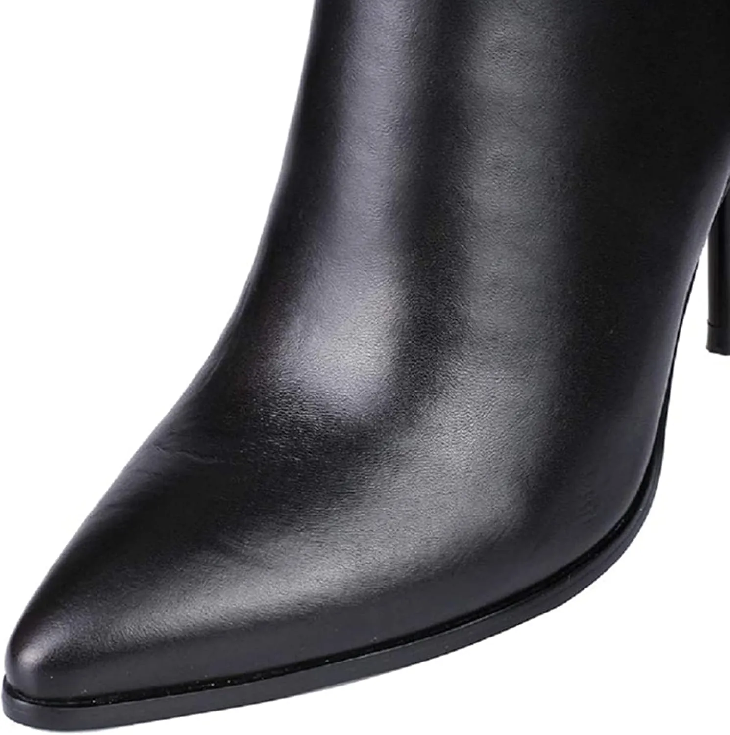 COLETER Women's Leather Knee High Boots Pointy Toe Side-Zip High Heels Dress Boots