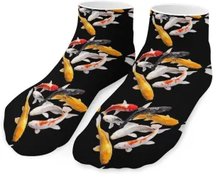 Colorful Japanese Fishes Low Cut Ankle Socks Casual Liner Sock Pack Non Slip Invisible For Men Women