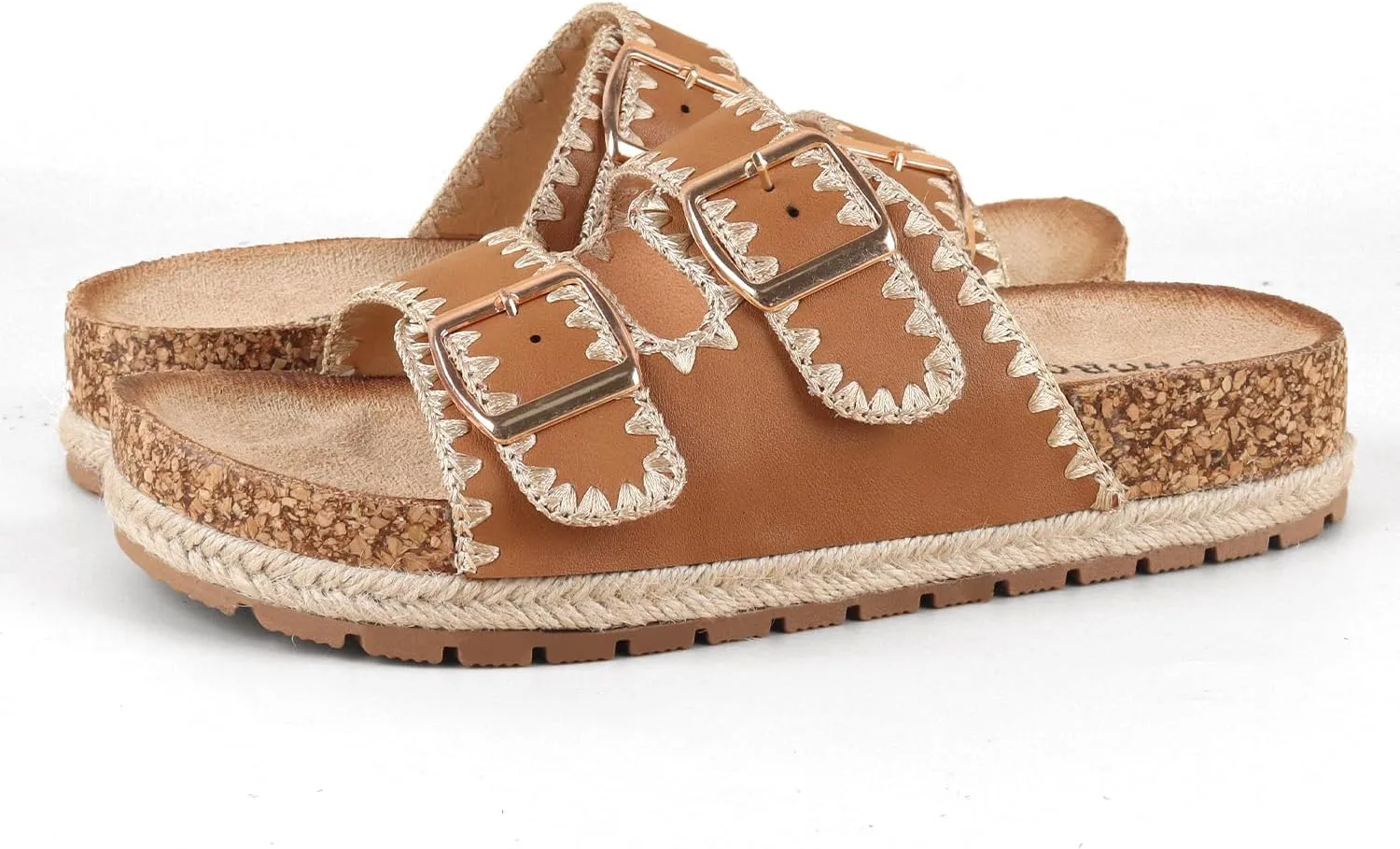 Comfortable Cork Sandals, Women's Open-Toe Slip On Buckle with Arch Support, Beach & Dressy Summer