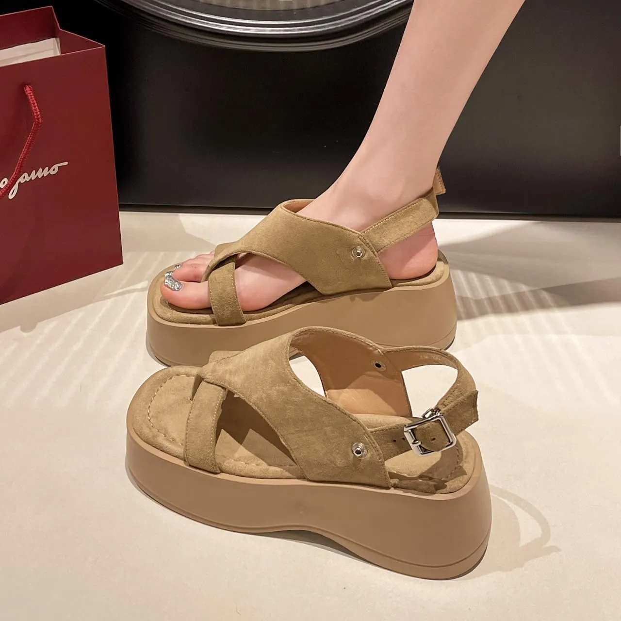 Convertible Platform Sandals to Boots, Suede Ankle Boots with Side Zip